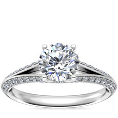 14k 白金 Siren 密钉分叉戒环钻石订婚戒指（1/3 克拉总重量）